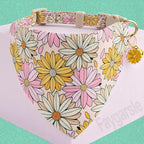 Faygarsle 2 Pack Floral Cat Collar Set with Bandana and Bow Tie, Pink and Yellow Daisy Pattern, Breakaway Safety Buckle