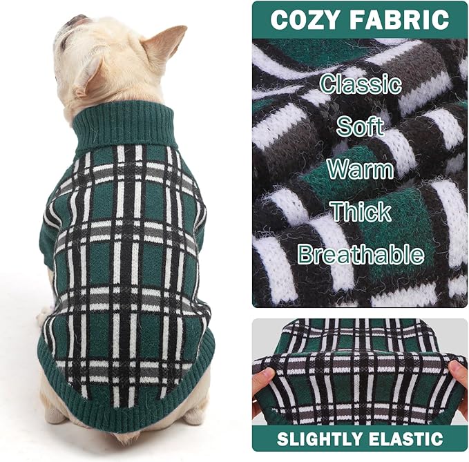SCENEREAL Turtleneck Dog Sweater for Small Medium Large Dogs Girls Boys, Christmas Plaid Pullover Puppy Sweatershirt, Dogs Cold Weather Outfit Clothes, Ideal Gift for Pet in New Year, Green Plaid M