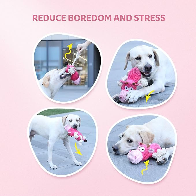 IOKHEIRA Indestructible Dog Squeaky Toys for Large Aggressive Chewers, Stuffed Animals with Cotton Material and Crinkle Paper, Durable Chewing Toys