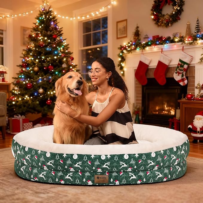 Orthopedic Washable Large Dog Bed: Memory Foam Waterproof Pet Bed with Bolsters - Removable Washable Cover for L XL XXL Large Sized Dog Bed - Non-Slip Bottom - Green