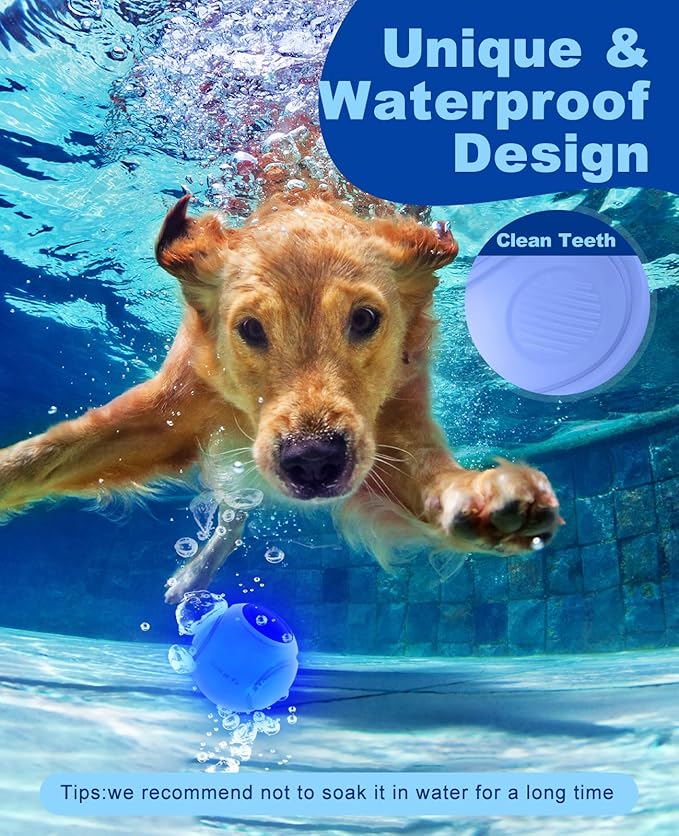 LED Dog Ball Rechargeable, Light Up Fetch Ball, Bounce-Activated, Durable, Natural Rubber, Unique Scent, 2.5 inches, for Small & Medium Dogs (Light Blue)