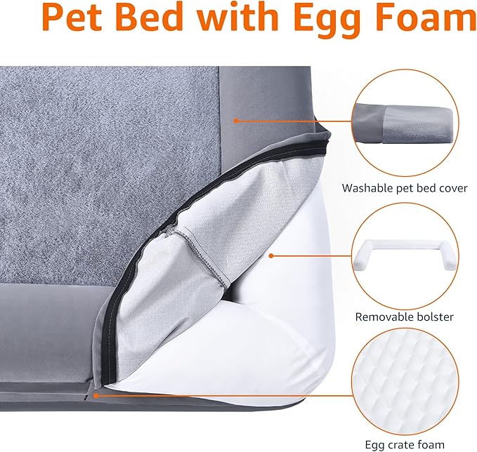 Amazon Basics Living Room Couch Dog Bed with Premium Foam, Pressure-Relief Support for Dogs up to 90lbs, Machine Washable Cover, Extra Large Sized (44" x 35"), Grey