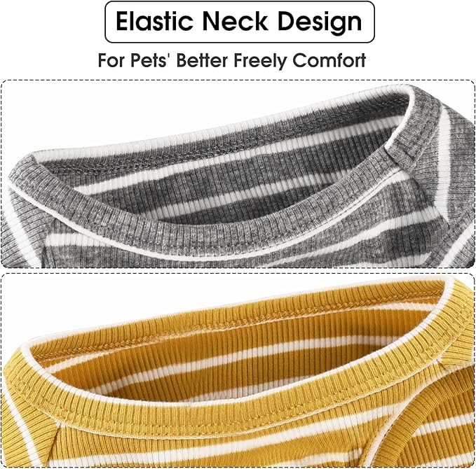 Koneseve Dog Shirt Vest Lightweight Stretchy Dog T-Shirts Soft Cool Sleeveless Stripe Vests Breathable Clothes for Puppy Kitty Cats Small Medium Large Dogs 2 Pack Yellow + Light Grey [S/Small]