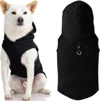 Gooby Fleece Vest Hoodie Dog Sweater - Black, Large - Warm Pullover Dog Hoodie with O-Ring Leash for Small to Medium Dogs
