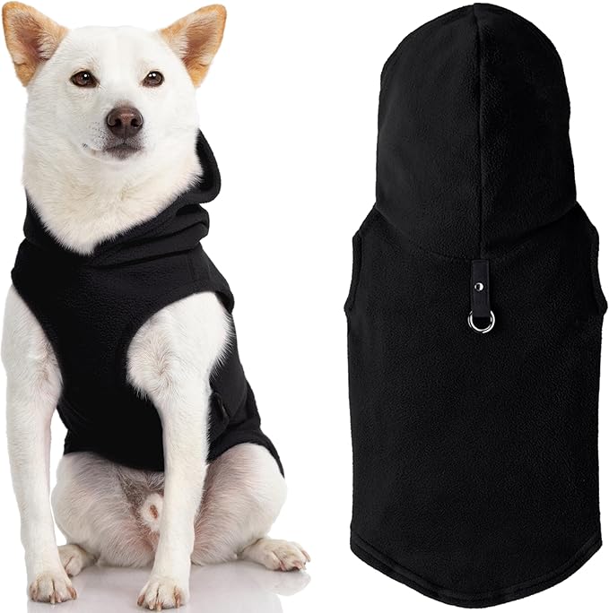 Gooby Fleece Vest Hoodie Dog Sweater - Black, X-Small - Warm Pullover Dog Hoodie with O-Ring Leash for Small to Medium Dogs