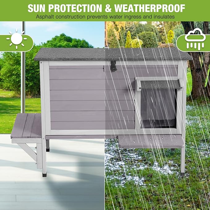 GUTINNEEN Heated Cat House for Outside Insulated Cat House Outdoor Weatherproof Feral Cat Shelter with Heated Pad, All-Round Thermal Liner, Secure Escape Doors for Cats (Winter-Ready)