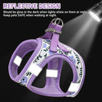GAMUDA Small Dog Harness Collar and Leash Set, Step in No Chock No Pull Soft Mesh Adjustable Dog Vest Harnesses Plaid Reflective for Dogs Puppy Cats Kitten Rabbit (Purple Flower, S)