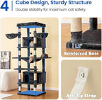 MWPO Extra Large Cat Tree, 77.6-Inch Tall Cat Tower for Indoor Cats with 2 Condos, Multi-Level Cat Stand for Large Cats, 3 Hammocks, Wide Perch, Scratching Posts, Dangling Toys, Smoky Grey
