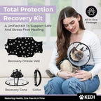 Cat Recovery Cone Kit Post Surgical Soft Pet Vest, Collar, and Non-Irritating Protection Cone for Cats - Comfortable Injury Care Solution (Black with White Paws, Small)