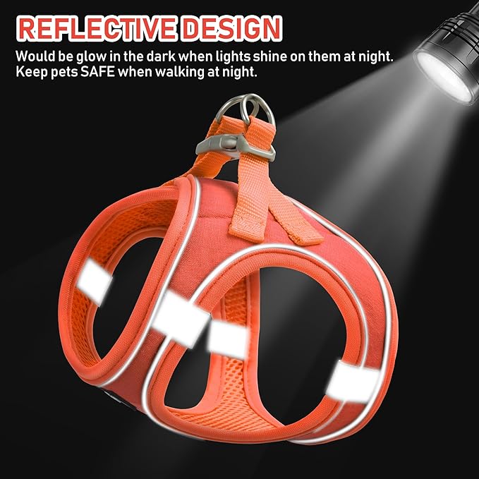 GAMUDA Small Pet Harness Collar and Leash Set, Step in No Chock No Pull Linen Fabric Soft Mesh Dog Vest Harnesses Reflective for Dogs Puppy Cats Kitten Rabbit (Orange, L)