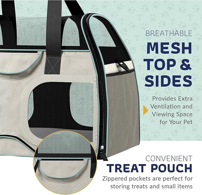 Katziela Pet Carrier - Airline Compliant Dog Carrier - TSA Approved Pet Carrier for Small Dogs and Cats - Soft FAA Travel Airplane Dog Carrier Luggage (White/Blue-Pro)