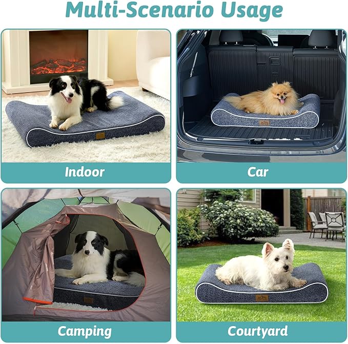 Orthopedic Dog Bed for Medium Dogs up to 65 lbs - Removable Washable Cover with Waterproof Lining & Non-Skid Bottom, Cotton-Polyester Blend Boat-Shaped Lounger Mattress, M(36x24x5.5in), Blue