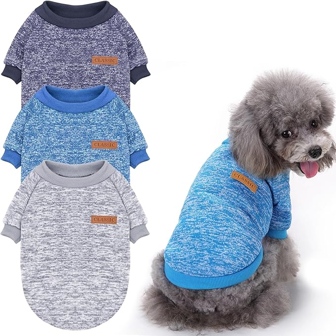 Idepet Pet Dog Classic Knitwear Sweater 3 Pcs, Fleece Coat for Small,Medium Dogs,Warm Pet Dog Cat Clothes,Soft Puppy Customes for Dog Grils Boys,Medium