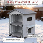 Rockever Plastic Outdoor Cat House with Insulated Liner, 100% Insulated Outdoor Cat Houses for Winter, Waterproof 2 Story Outside Cat Shelter, Clean and Assemble Easily-Grey