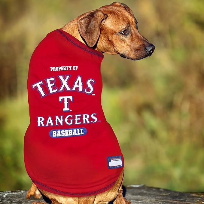 MLB Texas Rangers Dog T-Shirt, X-Large. - Licensed Shirt for Pets Team Colored with Team Logos. - Premium Stretchable Materials for The Comfort of Your Dog & cat.