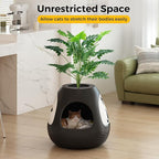 Copod8 Cat Cave, 3-in-1 Kitty House Condo with Plant, Cat Cushioned Bed, Cat Scratchers, Modern Cat Pet Furniture for Indoor, Kitty Hiding Spot (Black, M)