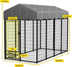 HITTITE 8x4x6 FT Large Outdoor Dog Kennel, Expandable Modular Dog Kennel Outside with Rotate Feeding Door, Heavy Duty Welded Wire Steel Dog Run Dog Playpen Fence with Black Roof Cover for Backyard