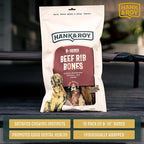 Hank & Roy All-Natural, Single-Ingredient 8-10” Beef Rib Bones for Dogs, Long Lasting, Engaging Dog Bones, Individually Wrapped for Odor Control and Freshness