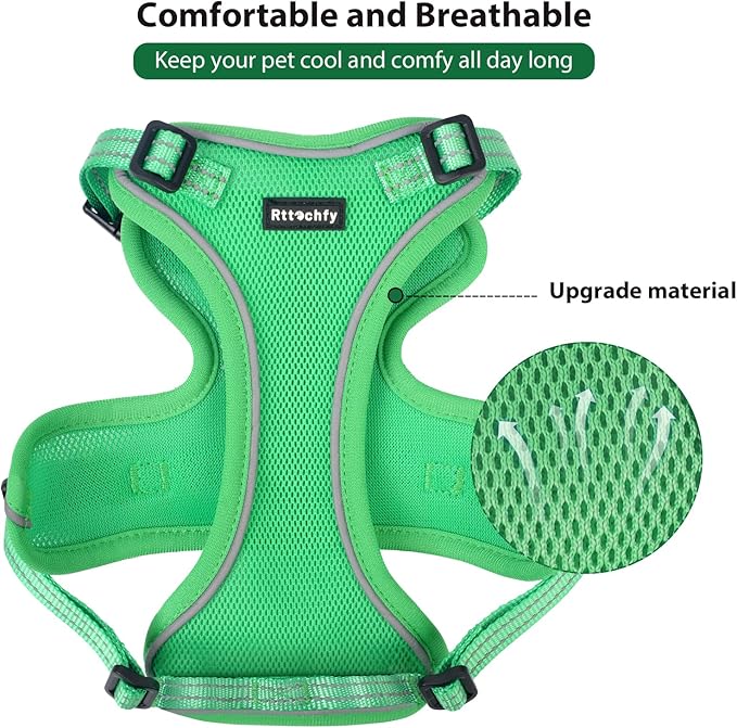 Rttochfy Cat Harness and Leash Set, Adjustable and Reflective Cat Vest, Escape Proof Kitten Harness, Easy to Put on with 3 Buckles for Cats Walking and Traveling (Light Green, L)
