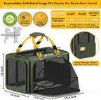 PAWZIDEA Large Pet Carrier Expandable, 24"×16"×16" Soft-Sided Cat Carrier for 2–4 Cats up 55lb, Portable & Collapsible Small Medium Dog Travel Crate for Car, XL Storage Pocket, ID Card, Shoulder Strap