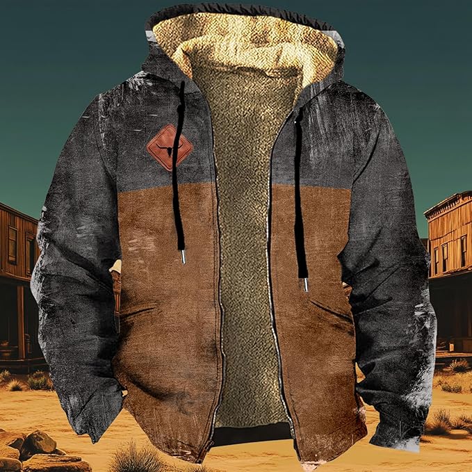 Men's Zip Up Jackets Western Style Ethnic Hoodie Hooded Vintage Long Sleeve Warm Coat Winter Outfits
