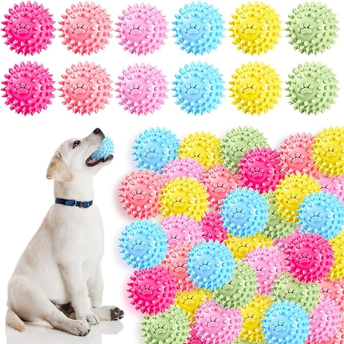 Soulchen 30 Pack 2.2 Inch Spiky Dog Balls Toys for Small Medium Puppy Durable Rubber No Squeak Spiky Balls for Aggressive Chewers Colorful Fetch Toys for Puppy Clean Teeth and Training