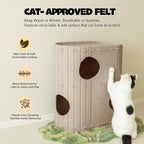 PETKARAY 2-Story Felt Cat House, Large Bed Cave for Indoor Cats, Felt Tunnel Hideaway Condo for Multi-Cat Households, 23.6x22x12 inches, Beige