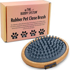 The Buddy System Rubber Pet Close Brush, Soft Touch Oval Palm Brush - Bamboo Massage Handheld with Rubber Bristles and Elastic Band for Dogs and Cats - Gray