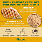 NATOO Cat Food Topper for Picky Eaters & Healthy Soft Cat Treat (Chicken & Brown Rice in Broth), Wet Food with Gravy, High Protein & Limited Ingredient, 2.4 oz (Case of 20)