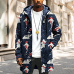 Mens Long Cardigan Hoodies Full Zip Fleece Lined Jackets Fashion Knitted Color Block Hooded Coat with Pockets