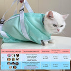 Cinf Cat Bathing Bag(Free Muzzle) Breathable Mesh Anti Scratch Adjustable Cat Grooming Bag for Nail Trimming, Bathing Soft Cat Washing Bag(Mint) L