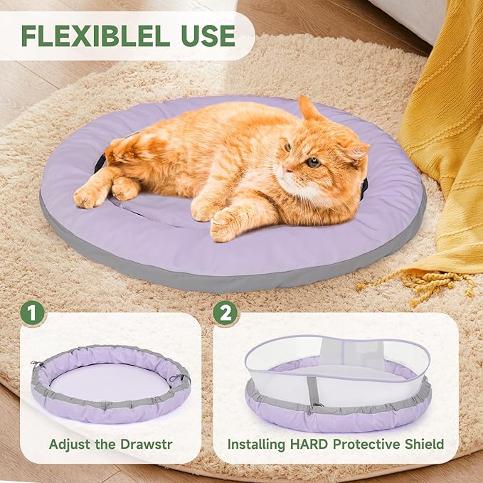 Cat Beds for Indoor Cats, Round Dog Bed for Small Dogs, Puppy, Kitten -Soft Plush Washable Cat Bed Calming with Protective Shield (Purple，18 Inches)
