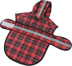 HDE Dog Raincoat Jacket Reflective Adjustable Hooded Pet Poncho Rain Coat with Leash Hole for Small to X-Large Dogs Plaid - L