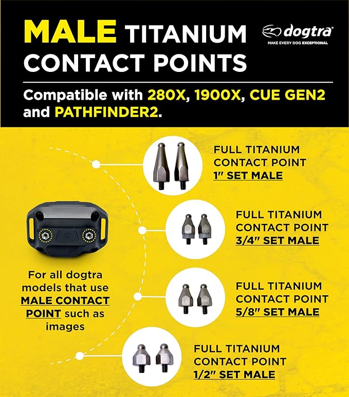 Dogtra Full Titanium Contact Points 5/8" Set of 2 – Male – Compatible with X-Series (280X, 1900X, ARC-X), 200iQ, GPS Fence, PATHFINDER2, Smart NoBark – Hypoallergenic, Lightweight, for Sensitive Skin
