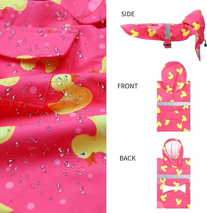 NACOCO Large Dog Raincoat Adjustable - Pet Rubber Ducks Yellow Water Proof Clothes Lightweight Rain Jacket Poncho Hoodies with Strip Reflective Pink (Pink XXL, Yellow Duck)