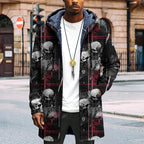 LIZALIG Long Hooded Cardigan Men Japanese Art Style Fashion Cool Graphic Coats Winter Warm Lined Fleece Jacket