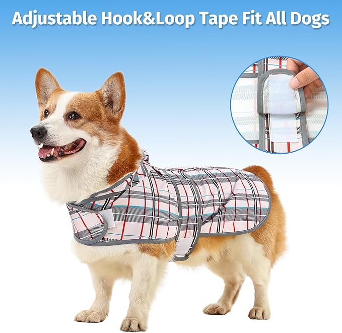 Dog Raincoat Hooded,Waterproof Rain Coat for Dogs with Adjustable Belly Strap,Reflective Strips, Lightweight Slicker Poncho Rain Jacket for Small Medium Large Dogs