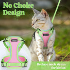 rabbitgoo Cat Harness and Leash Set, Escape Proof Soft Adjustable Vest Harnesses for Outdoor Walking, Easy Control Breathable Kitten Jacket with Reflective Strips, Pink & Light Green, XS