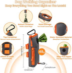 Dog Poop Bag Holder for Leash with 2 Waterproof Storage Pouches, Carabiner Clip, Zipper Soft Doggy Pouch for Pet Waste Bags, Dog Walking, Training, Travel (Grey)