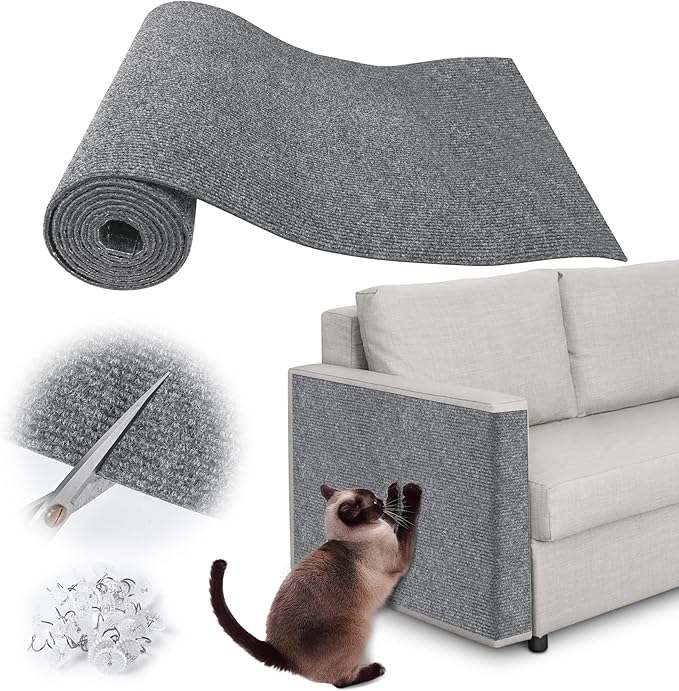 Cat Scratch Furniture Protector - 118" x 17" Trimmable Self-Adhesive Cats Claws Scratch Pads, DIY Cat Climbing Couch Protector for Scratch Post Cat Tree Replacement Indoor (Light Gray)