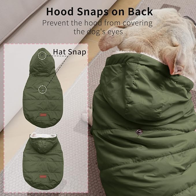 Fleece Lining Extra Warm Dog Hoodie in Winter for Large Dogs Jacket Pet Coats with Hooded Green XL