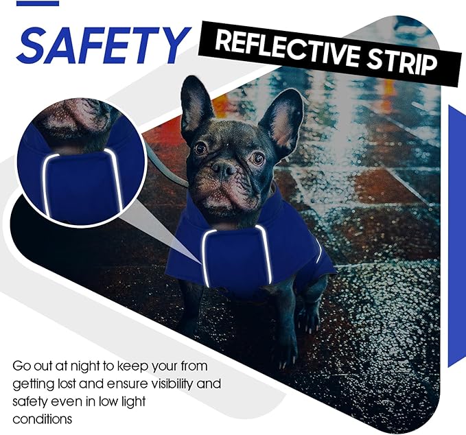 ROZKITCH Dog Rain Jacket, Waterproof Jacket with Fleece Liner and Leash Hole Reflective Strip for Small Medium Dog, Adjustable Winter Coats Poncho Vest for Outdoor Hiking Travel Blue M