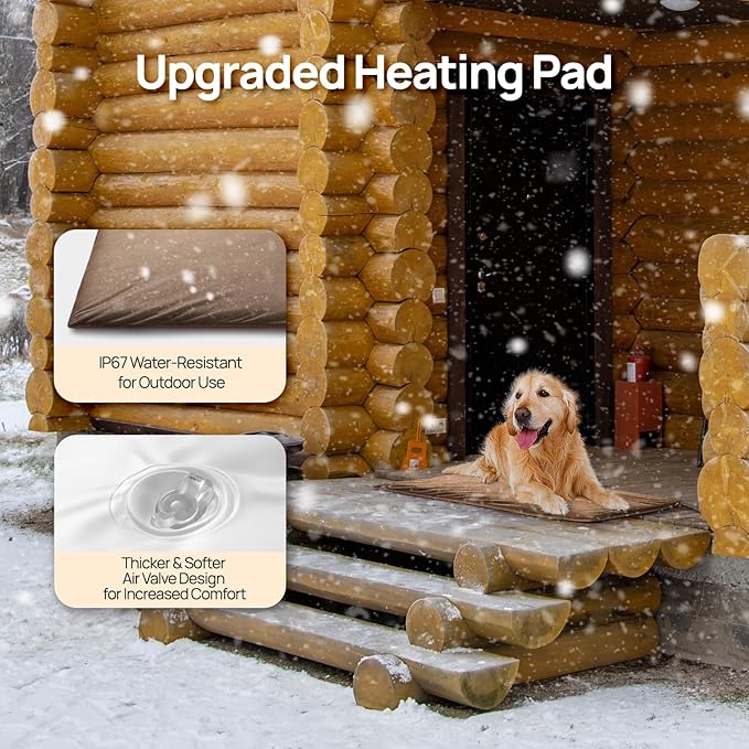 TURBRO 35x24” Large Pet Heating Pad, Electric Heated Dog Bed for Large Breeds, Air Valve Design, Anti-Bite Cord, Ultra-Soft and Anti-Slip Cover, Outdoor and Indoor Use, UL Test Passed, Brown