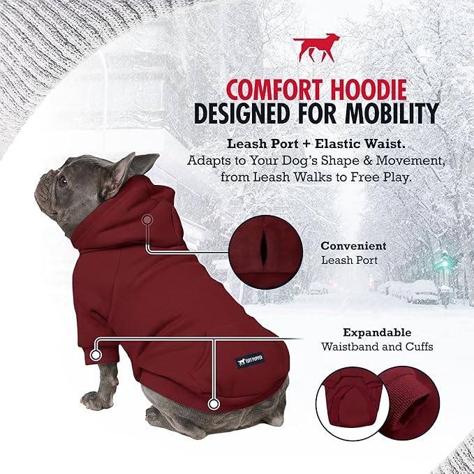 Tuff Pupper Dog Hoodie | Premium Quality 100% Organic Cotton | Ultra Soft Interior for Superior Comfort | Elastic Cuffs & Drawstring for Warmth | Stretch Fit Suitable for All Breeds (Red, XXL)