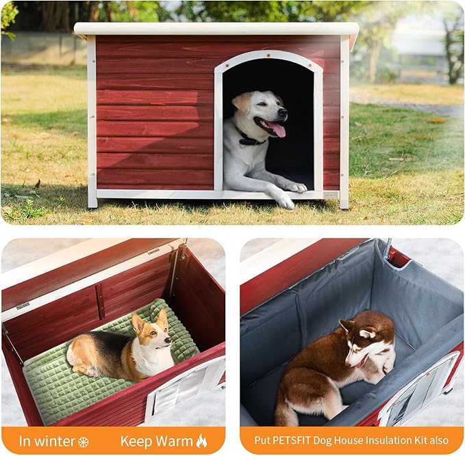 Petsfit Weatherproof Wooden Outdoor Dog House, Large, 1-Year Warranty