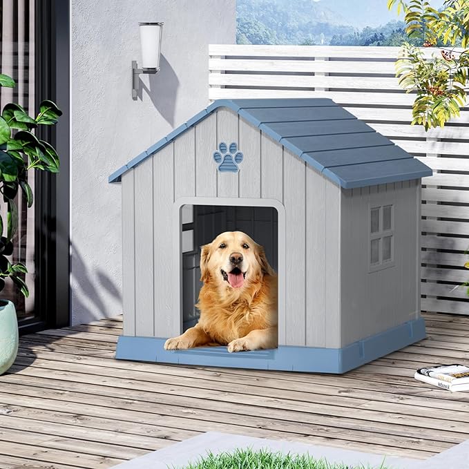 EasyUp Dog House Outdoor Indoor,Dog House Weatherproof Resin Shelter with Air Vents and Elevated Floor for Small Medium Large Dogs,Easy Clean and Assemble(37.8 * 40.87 * 38.82in,Blue)