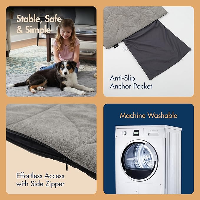 Dog Heating Pad (56"x40") - Waterproof Electric Heated Mat & Pet Bed for Indoor and Outdoor Use, Chew Resistant Cord, Machine Washable Cover with Wheat Pattern Quilting, for Cats and Pets