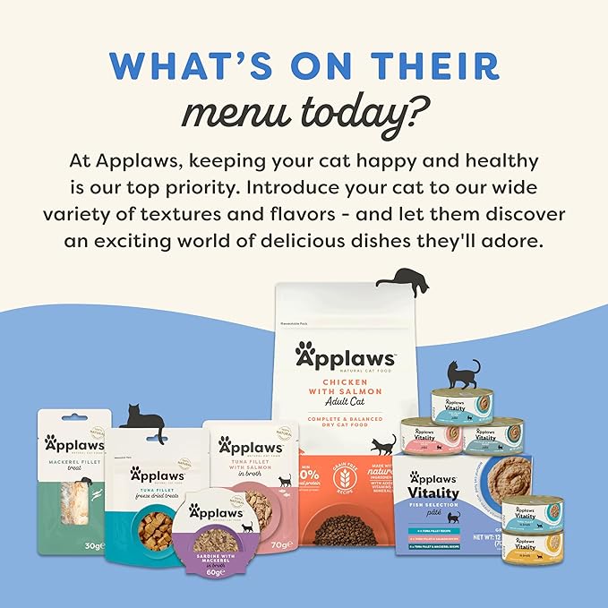 Applaws Vitality Wet Cat Food Paté, Natural Cat Food with Added Vitamins & Minerals, Grain-Free, Carrageenan Free, Fish Variety Selection (12 Count, 5.5 oz Cans)