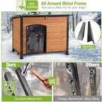 GUTINNEEN Heated Dog House Outdoor 43.3" Large Dog Kennel with Metal Frame Insulated Dog Crate Cage for Large Dogs Outside with Heater and Insulated Liner, Brown