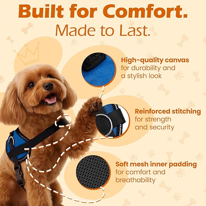 Bark Appeal Blue No-Pull Dog Harness for Large to Extra Large Sized Pets – Adjustable, Reflective Vest with 3 Leash Clips for Added Control, Easy Walks & Training – XL